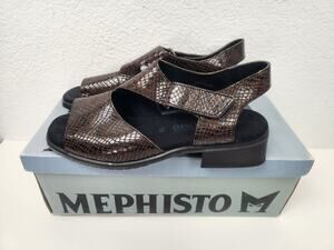 Mephisto Fulvia Sandal in Dark Brown Pythonmetal Size 9 Women Excellent Cond